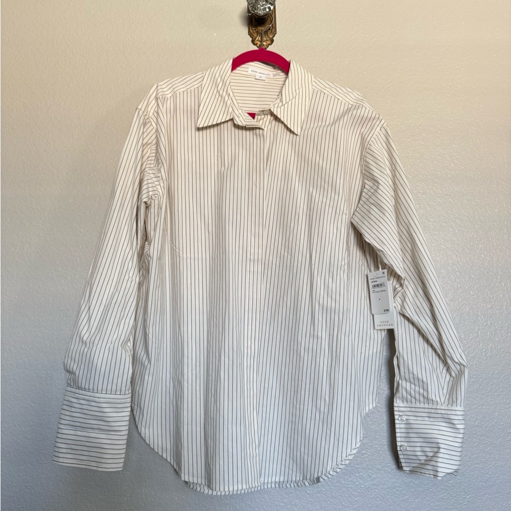 Good American Putty Pencil Striped Womens NWT Button Down Shirt  Medium
